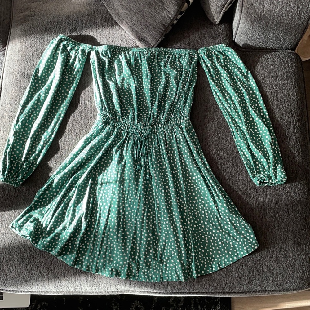ASOS green off the shoulder dress